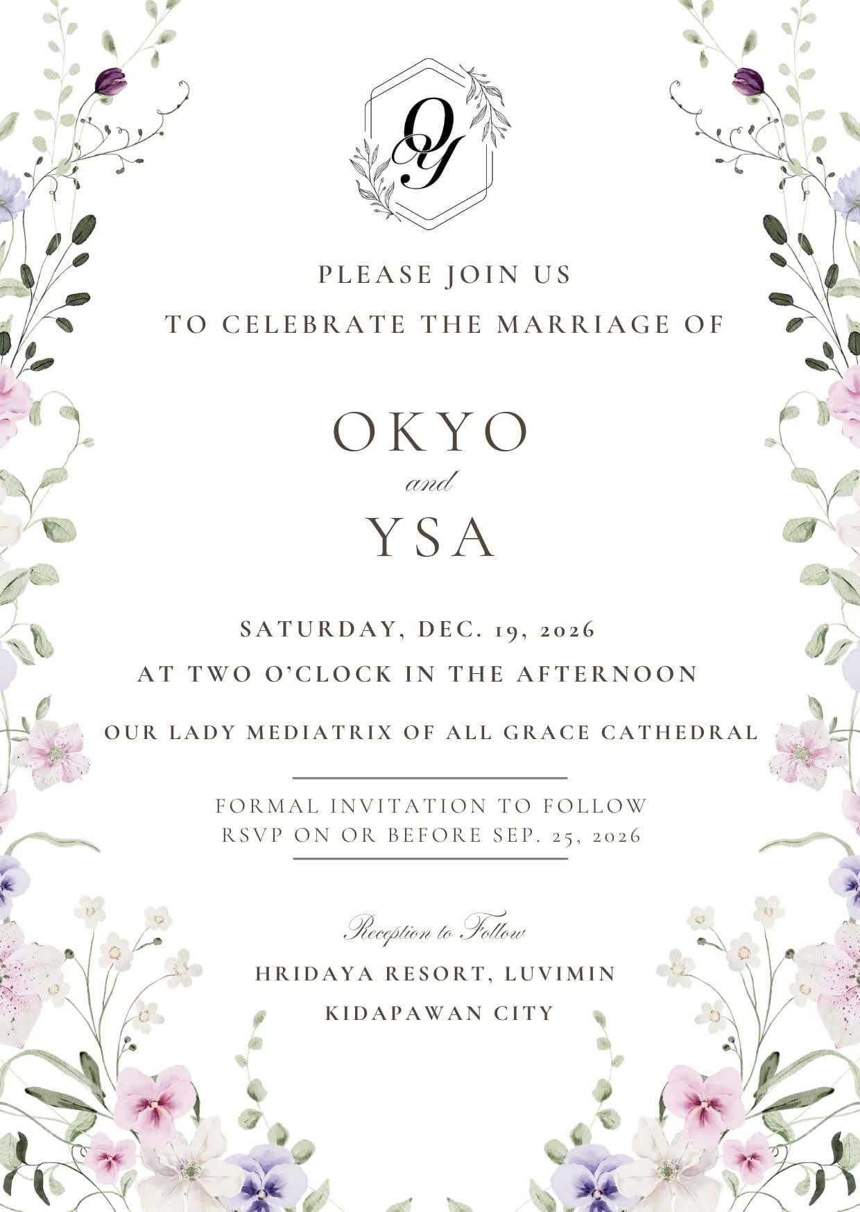 Okyo and Ysa wedding invitation